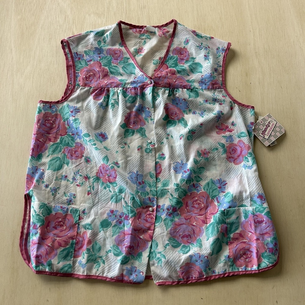 Vintage Kandys Coverups Cover Up Womens 22W-42 Pink Floral Sleeveless Pockets